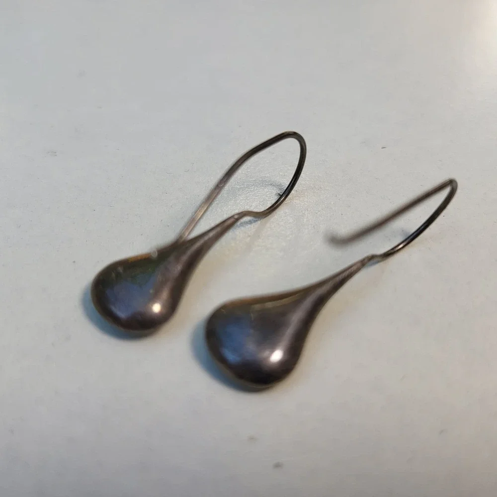 Vintage 925 Sterling Silver Teardrop Dangle Minimalis tEarrings